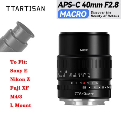 TTArtisan 40mm F2.8 1:1 Magnification Macro Lens for Fuji Sony Nikon M43 L Mount