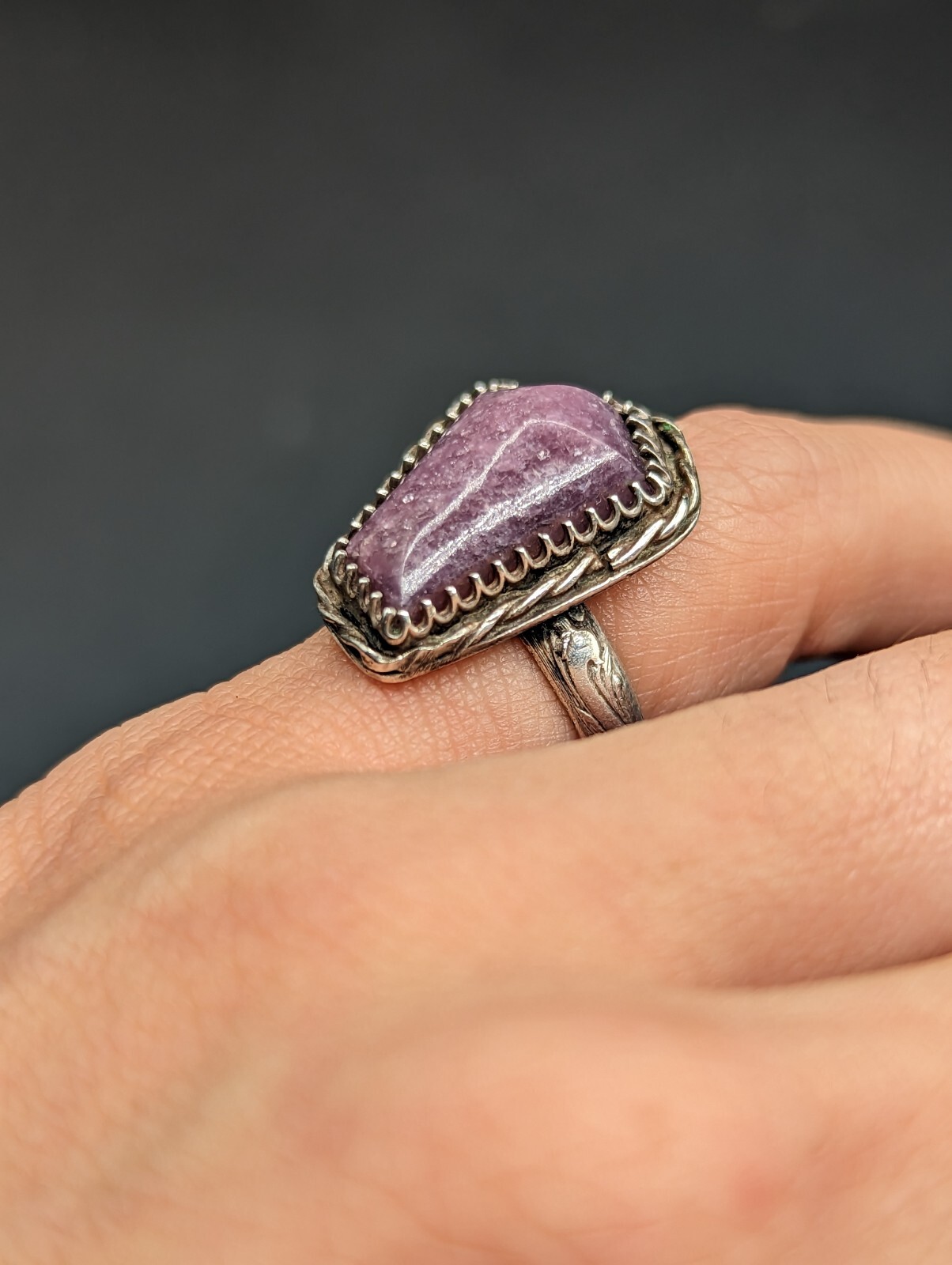 Hexagonal Purple Lepidolite Gemstone Sterling Sil… - image 3