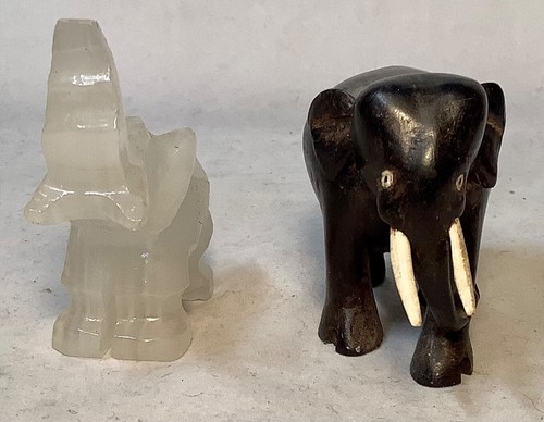 Lot of 2 Carved Elephant Figurines White Onyx Ebony Wood - Picture 4 of 7