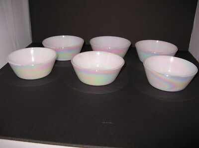 Set of 6/5 ~Federal Glass Heat Proof White Luster Outside Milk Glass Bowl 5''x2''T