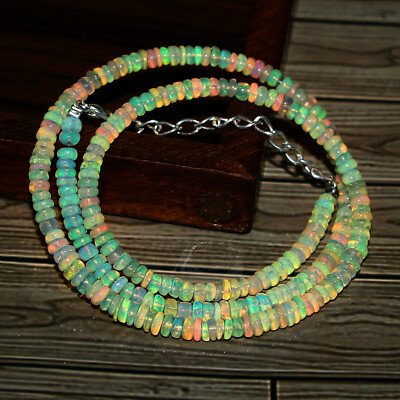Natural Ethiopian Welo Fire Opal Rondelle Beaded Gemstone Necklace 16 ...