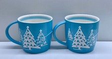 CHRISTMAS 2 Starbucks 2007 8oz Blue Penguin Mug Snowflake Snowman Xmas Tree VG
