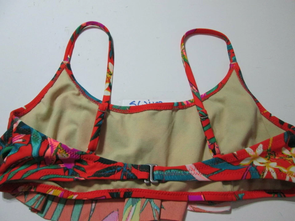 Old Navy Women Size L Bikini Top Orange Adjustable Straps Floral Ruffle Swimwear - Image 2 of 4