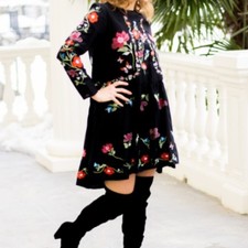 NWT ZARA BLACK DRESS EMBROIDERED MINI RUFFLE FLORAL TUNIC REF 3440/252 XS