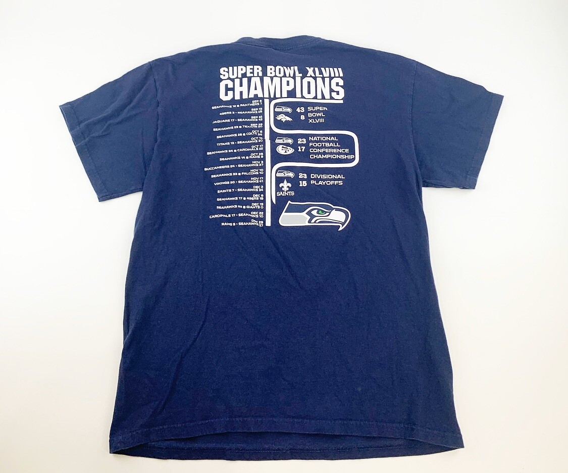 Seattle Seahawks T Shirt Men's Large Navy Blue NFL Super Bowl