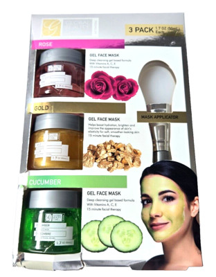 Global Beauty Care 3-Pack Gel Face Mask (Rose, Gold, Cucumber) Mask Applicator