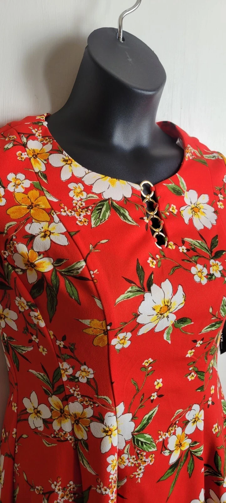 Abito donna Alyx rosso floreale elasticizzato zip posteriore taglia 10 nuovo con etichetta