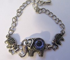 Fashion Bracelet- ELEPHANT IN CENTER- silver color- 5" to 7.5" long