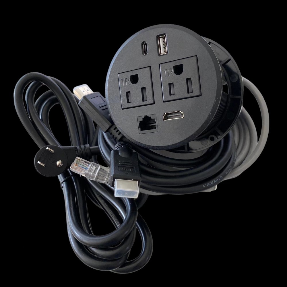 Round Desktop Conference Room Power Grommet Outlet-USB-FITS 3 1/8