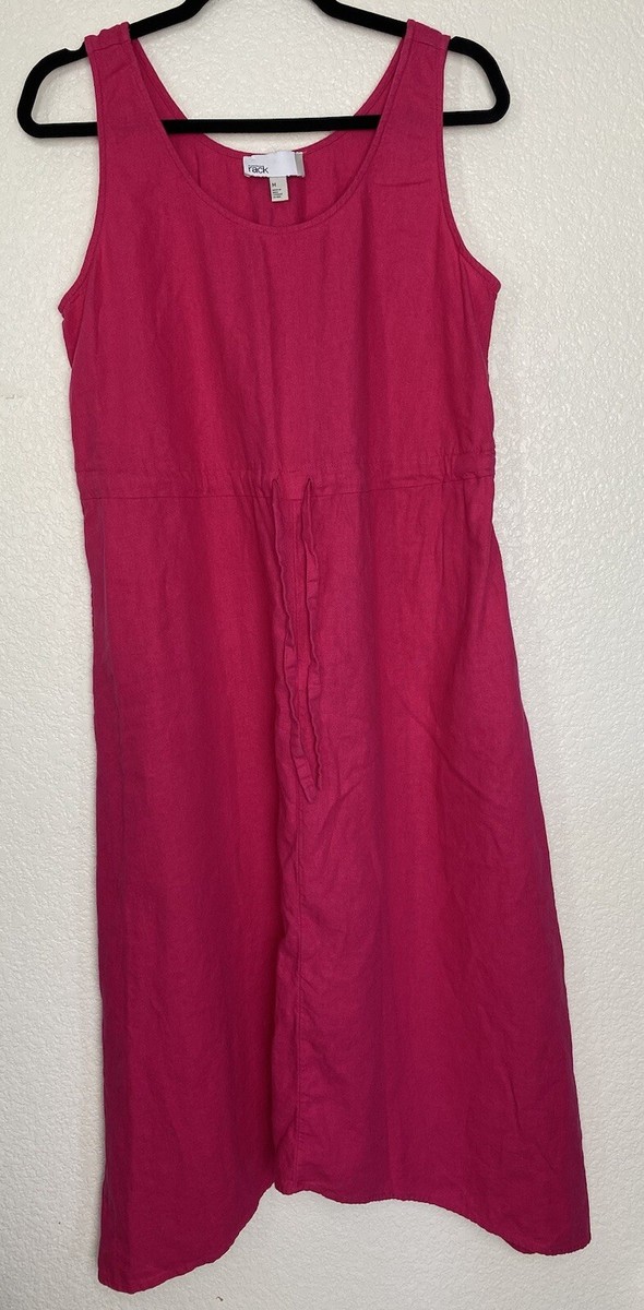 Nordstrom Rack Fuschia Pink Linen Blend Dress Drawstrings Pockets Medium