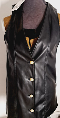 Zara Faux Leather Dress/ Shirt  V-neck Button Down Lg Open Sleeveless Small