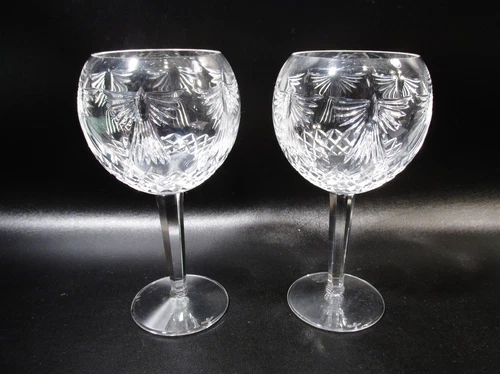Vtg Waterford Crystal Ireland Millennium Happiness 2 Balloon Water Wine Goblets
