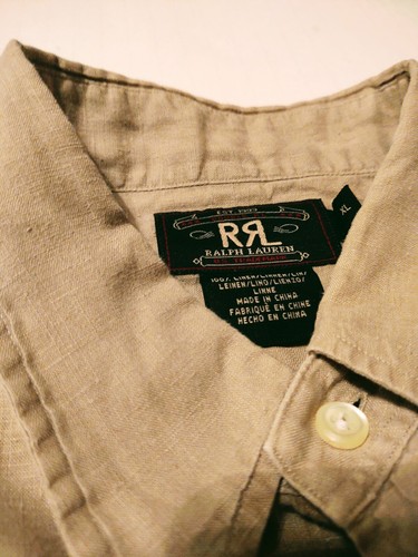 Ralph Lauren RRL Men's Button Front 100% LINEN XL Beige L/S Shirt FITS BIG - Picture 4 of 5