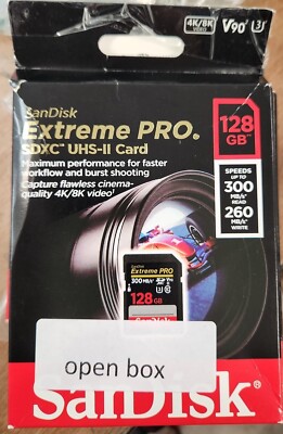 SanDisk 128GB Extreme PRO SDXC UHS-II Card - C10, U3, V90, 8K, 4K Video Open box