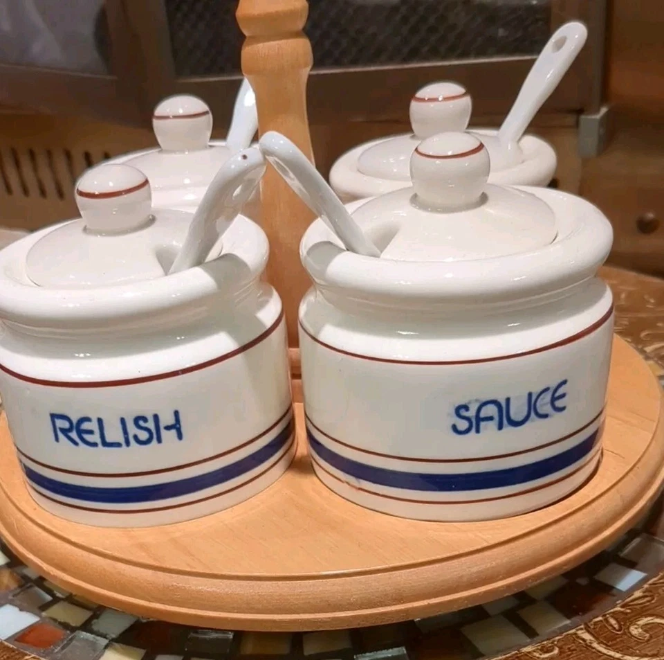 Vintage Condiment Carousel Lazy Susan W/Spoons - Image 3 of 4