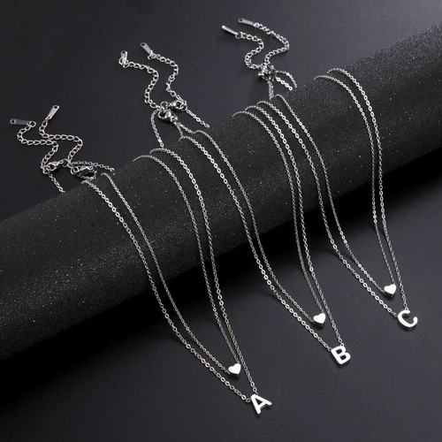 Women Stainless Steel Heart Initial Letter Necklace Alphabet A-Z Pendant - Picture 7 of 8