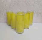 Set 6 of Vintage Mid-Century Federal Glass Yellow Burlap Basket Weave Tumble