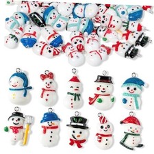 Winter Snowman Charms Pendants - 50Pcs Christmas Snowman Resin Enamel Jewelry