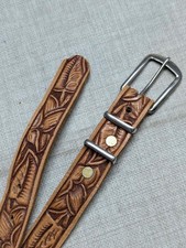 vintage TOOLED western belt 32 handcrafted FLORAL cowhide leather COWBOY