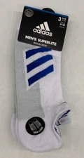 Adidas 3 Pair White w/ Blue Superlite Cushioned Ankle Socks Size Large 6-12