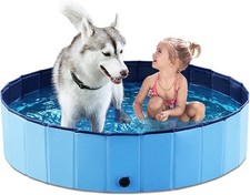 Portable Dog Pool Metal Frame Pet Bath Tub Large Foldable Swimming Pool Blue