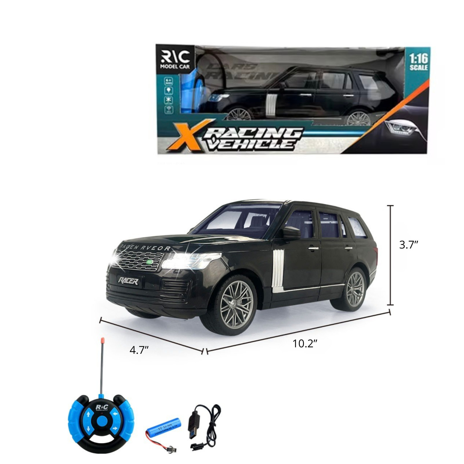 1:16 RC Range Rover Black Luxury SUV Lights Sound Rechargeab
