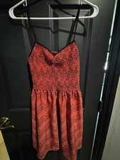 Mason + Mack Women's Red/Black Geometric Smocked Sundress Adjustable Straps M