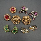 Lot of 5 Pairs Vintage Rhinestone Clip-On Earrings Costume Jewelry Multi-Color