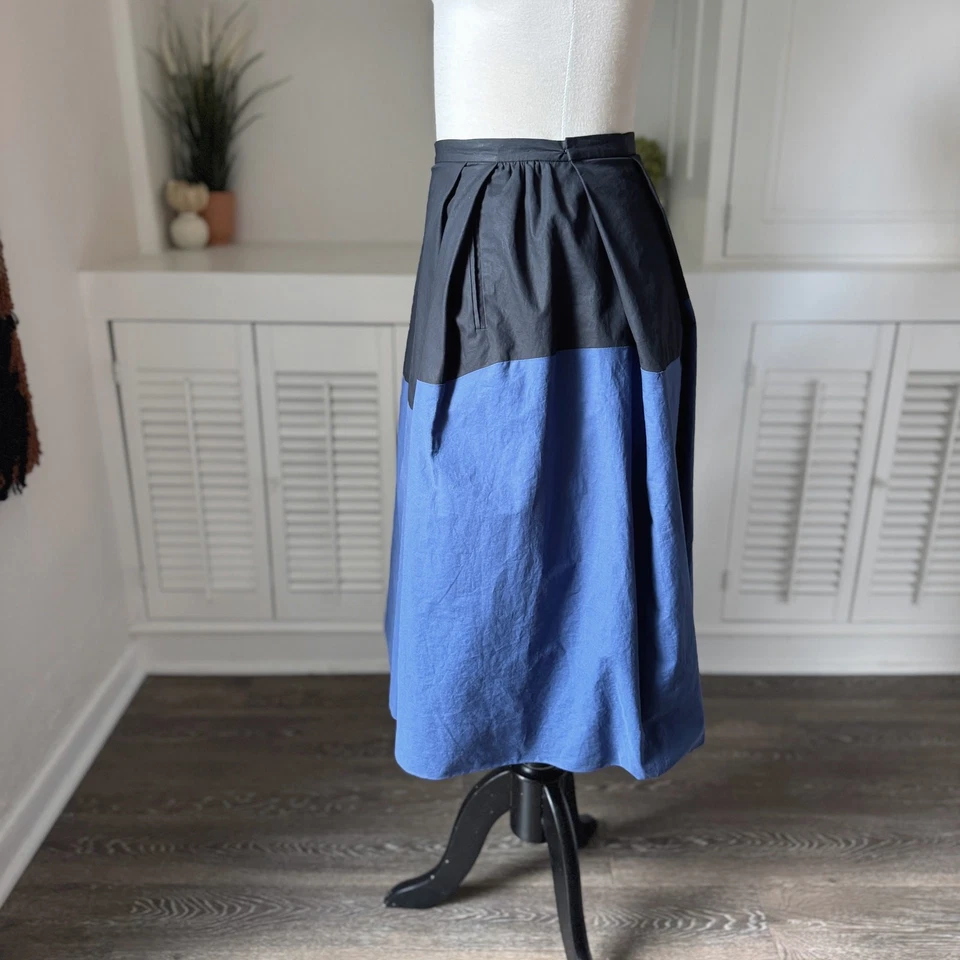 Falda Midi Completa Bottega Veneta Negra Azul Algodón Colorblock Plisada Talla 42/6 Foto 3 de 4