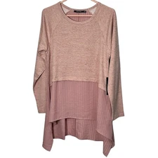 Anthropologie Doe Rae Women’s Pink Oversized Top Long Sleeve Hi-Lo Medium NWT