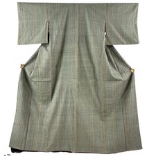 JAPANESE KIMONO FINE PATTERN GRAY-GREEN 158.5cm 5 ft 2 in PURE SILK B2929
