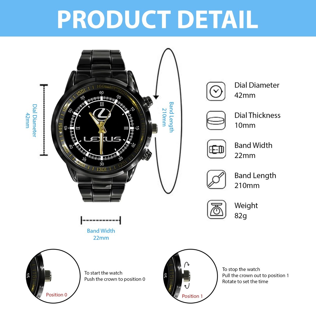 Lexus Car Logo SPORT METAL black watch mens high quality