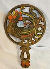Vintage 1950's Wilton Cast Iron Colored Rooster Chicken Footed Trivet