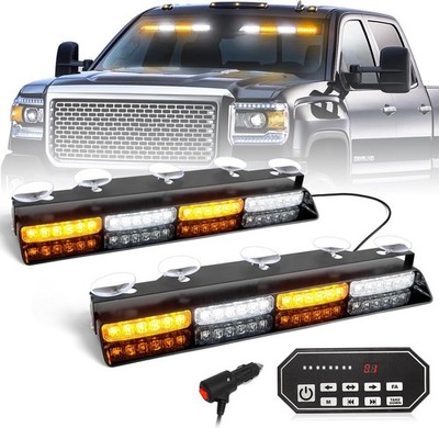 HLauto 604N Emergency Dash Strobe Lights w/Controller: 2x16.8 inch Amber White S