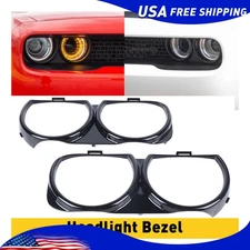Front Headlight Bezel Lamp Cover Trim LH + RH Set For 2015-2021 Dodge Challenger