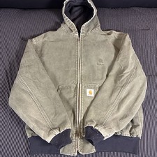 VTG Carhartt J130 MOS Hooded Canvas Active Jacket XL Moss Green Made in Mexico