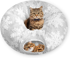 Cat Tunnel Bed for Indoor Cats, Cute Cat Donut Tunnel with Washable Circle Cushi