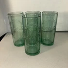 2009 Coca-Cola Vintage Heavy Green Glass Tumbler 16 oz. Made in USA Set of 4