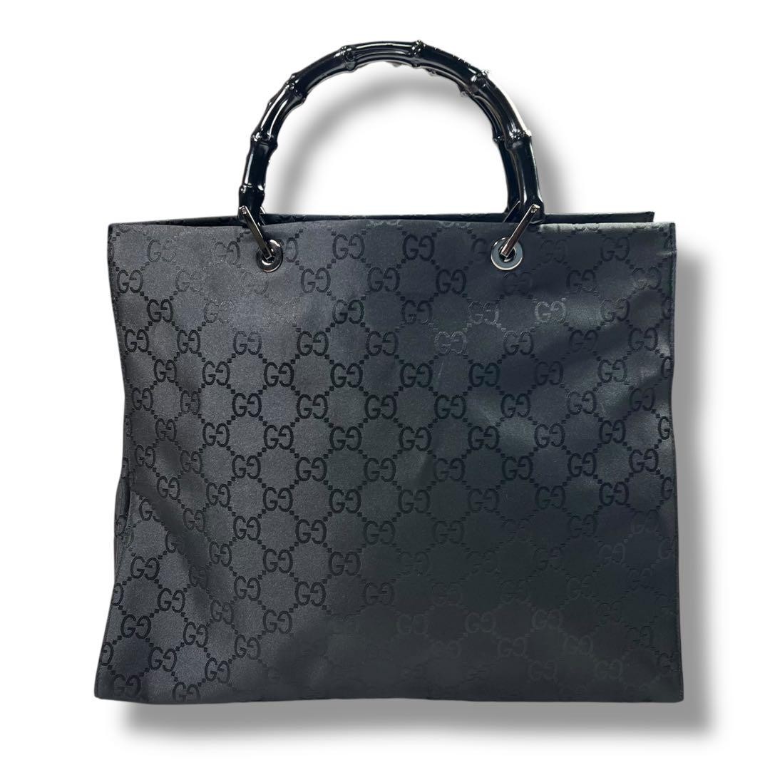 GUCCI black GG bamboo tote bag with A4 storage Japanese import