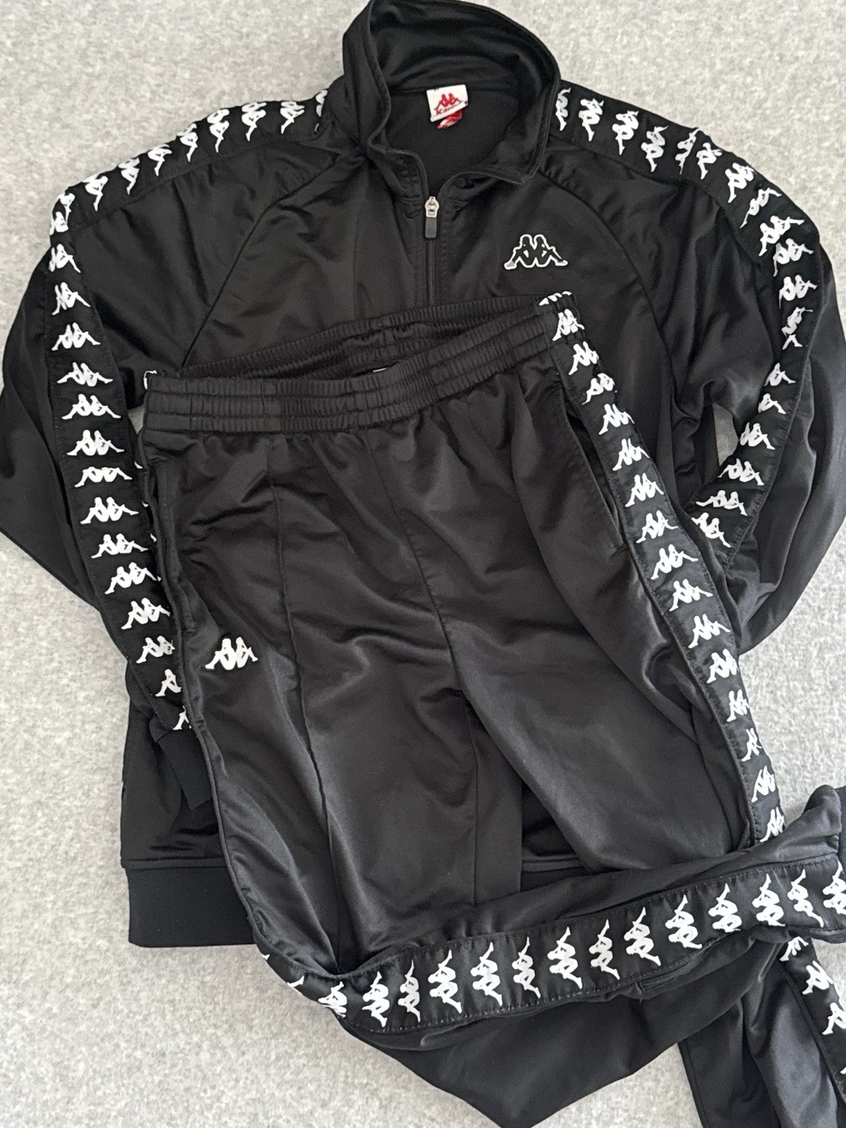 Kappa Black White Tracksuit Set Of 2 Logo Tape Full Zip Jacket Pants Men’s Large