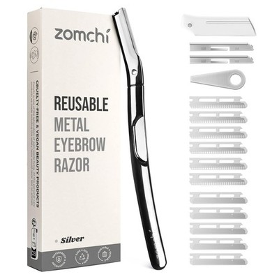 ZOMCHI Eyebrow Face Razor Metal Handle with 11 Refill Blades Silver