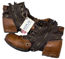 Replay ® Clutch Vintage Brown Leather Zip Ankle Boots-Size 10/45-BNWT-SRP £225