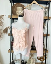Vintage Victoria s Secret Gold Label Size Medium Peach Pink Lace Cami Pants Set
