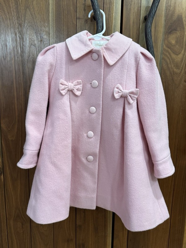 Strasburg Girls Pink Wool Blend Overcoat Long Sleeve Lined Bow Accents 2T