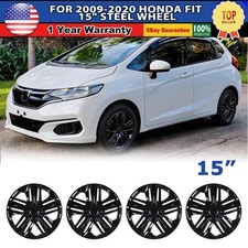 Set Of 4 15 Black Hubcaps For 2009-2020 Honda Fit Wheel Rims Cover Snap On