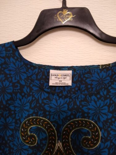 Gold Coast ~ Kaftan House Dress Sz OS - Blue w Paisley & Gold Boho - Vtg - New - Picture 4 of 8