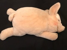 FAB Vintage Steiff Pink Plush Stuffed Toys Farm Laying Down Large Happy Pig 24"