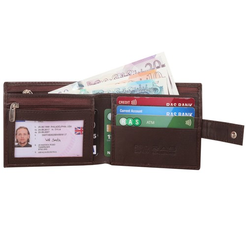 Mens Slim Leather Wallet RFID Blocking Credit ID Card Holder Zipper Coin Pocket - Picture 3 of 7