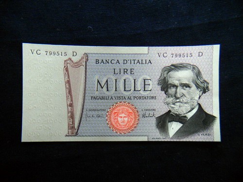 1975 Italy rare Banknote 1000 lire VERDI UNC GEM great quality consecutive