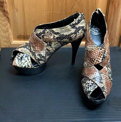 open toe snakeskin heels
